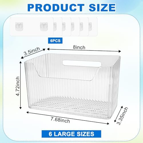 6Pcs Storage Organizer Bins Wall Mounted Organizer Basket Large Size Clear - Image 2