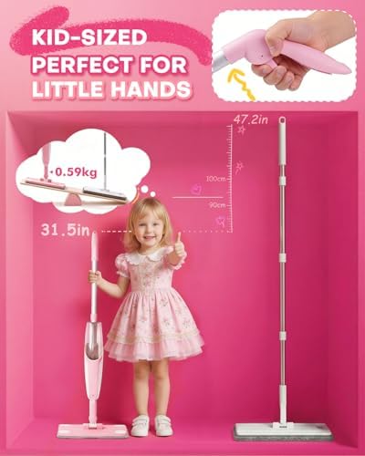 Pink Mini Spray Mop for Toddler-Girls Montessori Cleaning Toy that Real Spray - Image 3