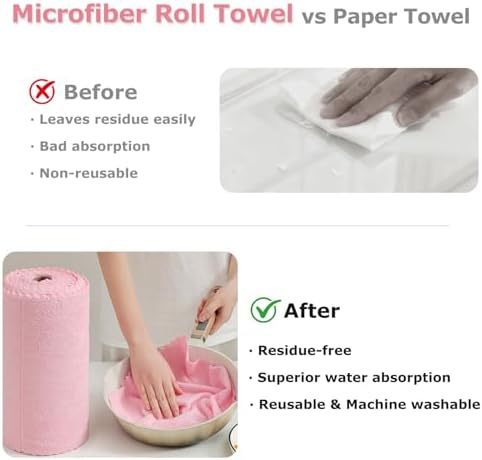 Jessy Home 80 Pack Reusable Paper Towels Pink Microfiber Cleaning Cloth Roll - Image 5