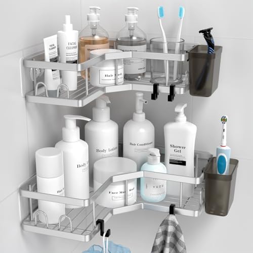 AKTECKE Corner Shower Caddy Shelf Rack: 2 Pack Adhesive Shower Organizer - Image 2