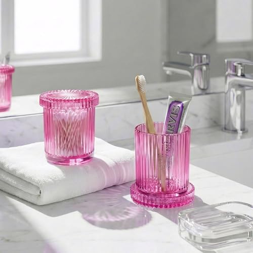 Bright Pink Thick Glass Bathroom Qtip Holder, 2 Pack - Image 6