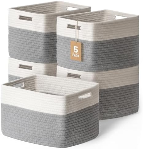 5 Pack Woven Storage Baskets, Decorative Storage Bins by YILOBI