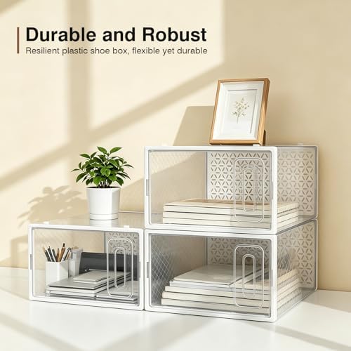 Shoe Boxes, 12 Pack Clear Plastic Stackable Shoe Storage Boxes Fit US Size 10 - Image 6