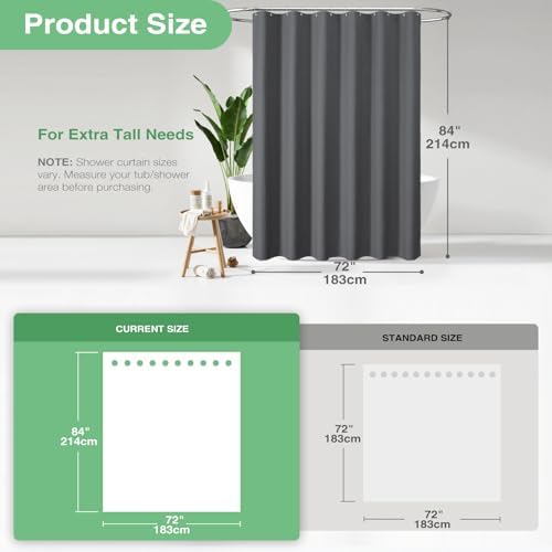 Dynamene Extra Long Waffle Shower Curtain 256GSM Fabric 72x84 Charcoal Grey - Image 3