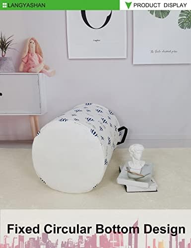 Round Laundry Basket Collapsible Storage Hamper Blue Balloon - Image 6