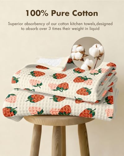 Miss Adola 370GSM Cotton Waffle Kitchen Towels, Strawberry - Image 3