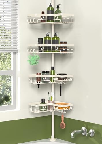 KEGII Shower Corner Caddy Tension Pole, Corner Bathtub Shelf, Cream White by KEGII