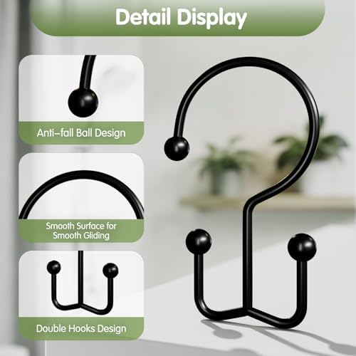 OEH 24 Pcs Shower Curtain Hooks, Metal Shower Curtain Rings, Double Shower Rings - Image 4