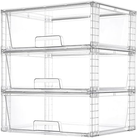 Vtopmart 3 Pack Large Clear Stackable Storage Drawers by Vtopmart