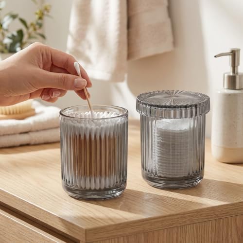 rejomiik 2 Pack Thick Glass Qtip Holder Apothecary Jars - Image 3