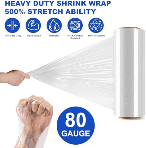 4 Rolls Clear Stretch Wrap 12" x 1000FT x 80 Gauge Heavy Duty Film - Image 3