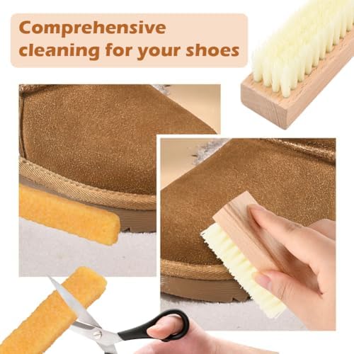 3Pcs Suede Shoe Brush and Eraser Set, Wood Handle Soft Brus-h and Stain Eraser - Image 4