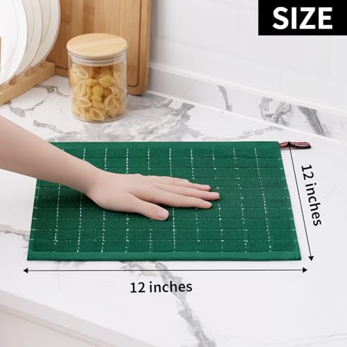 Homaxy 100% Cotton Terry Kitchen Dish Cloths, 8 Pack, Dark Green - Image 5