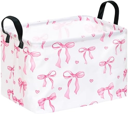 Girls Storage Basket with Pink Bow Print, 14.5" x 10.2" x 9.1", Waterproof by MAIZMZ