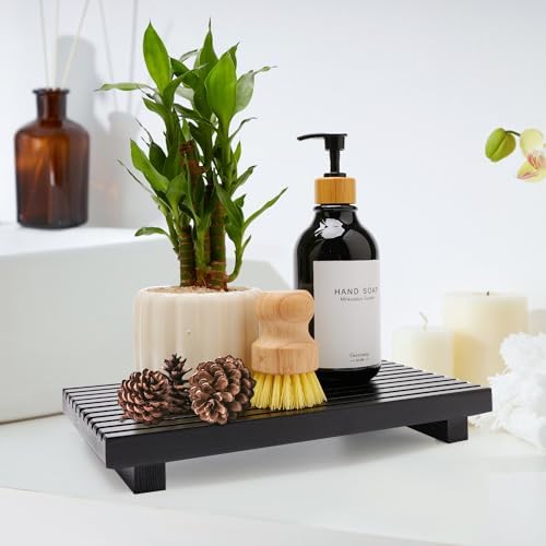 Black Bathroom Counter Tray Organizer Wood Riser Stand Kitchen Soap Holder - Image 5