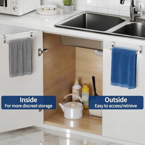 STWWO Over Cabinet Towel Holder, Brushed Dish Towel Rack Bars - Image 6