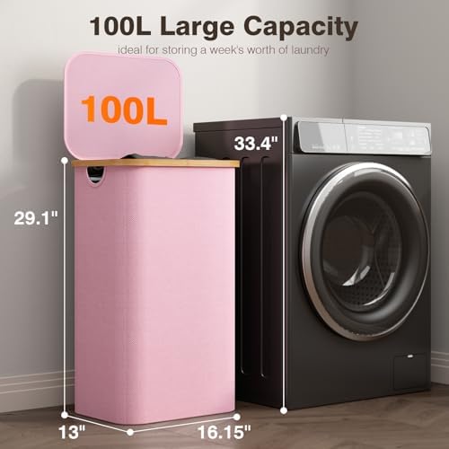 Bathola Laundry Hamper with Lid, Laundry Basket with Removable Bag - Image 2
