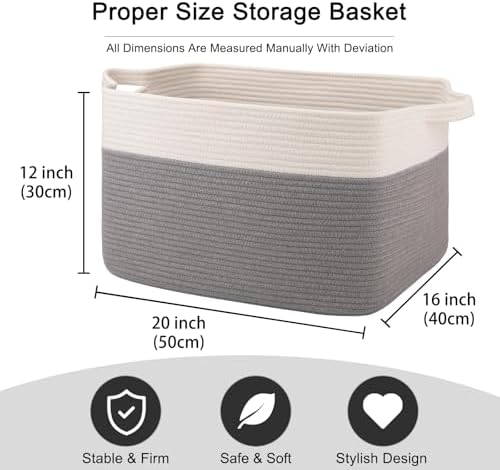 OIAHOMY Large Blanket Basket, 65L Cotton Rope Woven Laundry Basket, Toy Bin - Image 3