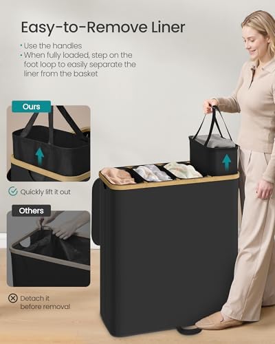 SONGMICS Laundry Hamper with Lid, 225L Laundry Basket，4 Compartments - Image 3