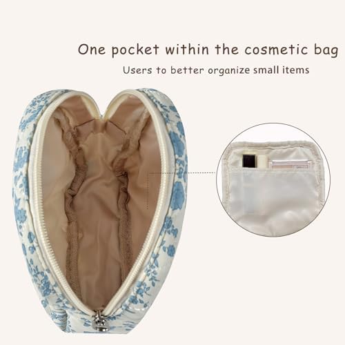 RSRSLEII 2Pcs Quilted Cotton Makeup Bag Set, 21 Blue Flowers Set - Image 5