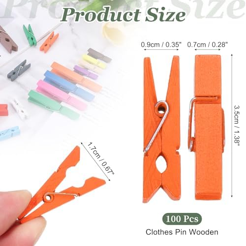 uxcell 100 Pcs Wooden Clothespins, 1.4 Inch Clothes Pins Wooden Colored Small - Image 2