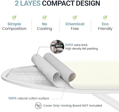 UniSimp Ironing Board Cover and Pad 15"x54" Extra Thick Natural Cotton - Image 4