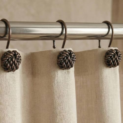 Vintage Bronze Shower Curtain Hooks: Rust Proof Metal Curtain Rings by PopKozzi