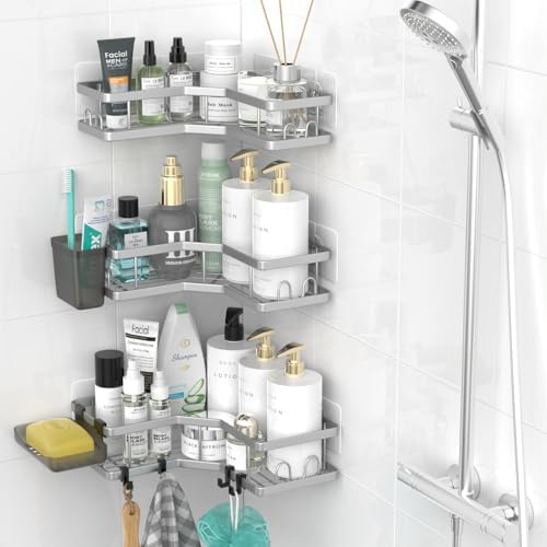 AKTECKE Corner Shower Caddy Bathroom Organizer: Adhesive Shower Rack Bathtub - Image 2