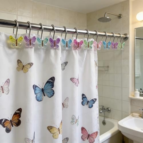 Two Fish Home Fashions Set of 12 Decorative New ButterflyShower Curtain Hooks - Image 4