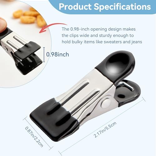 Heavy Duty Clothes Pins, 30 Pack 2.17 Inch Stainless Steel Chip Clips - Image 2