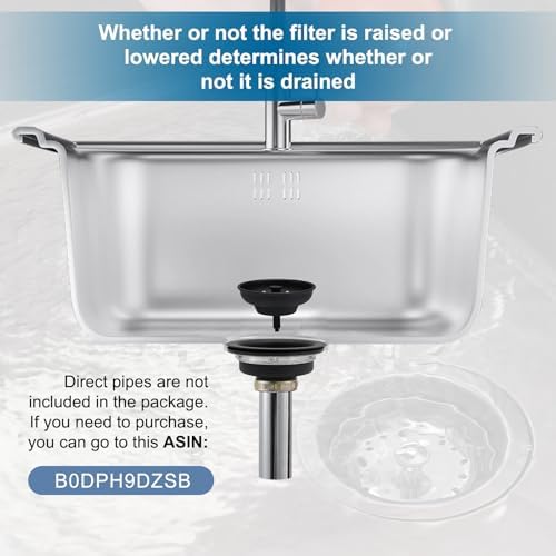 ZM Black Kitchen Sink Strainer Basket, Stainless Steel Drain Stopper - Image 5