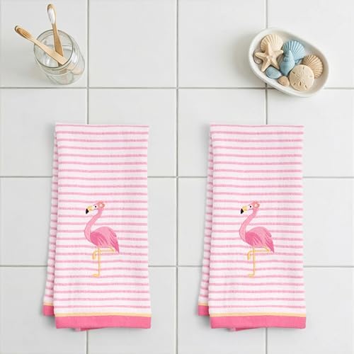 Ritz 2-Piece Cotton Velour Bathroom Hand Towel Set, Embroidered Flamingo Design - Image 3