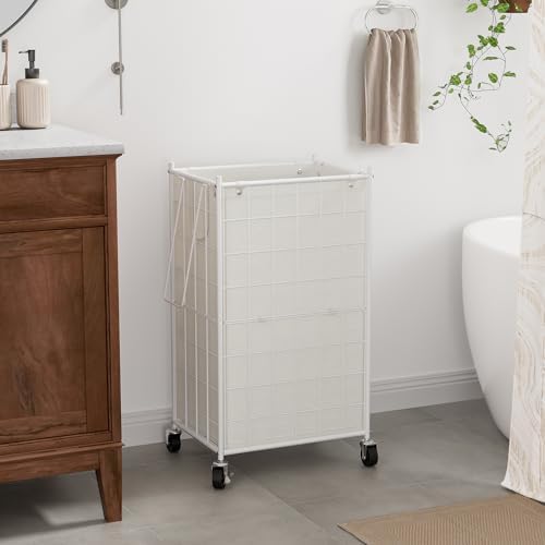 WOWLIVE Rolling Laundry Basket, Metal Wire Frame Laundry Hamper - Image 2