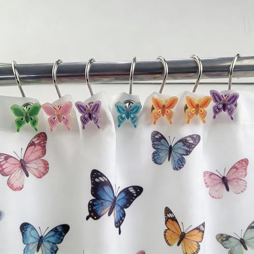 Two Fish Home Fashions Set of 12 Decorative Butterfly Shower Curtain Hooks - Image 2