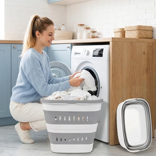 46L/12 Gal Collapsible Laundry Baskets, Foldable Hamper - Image 2