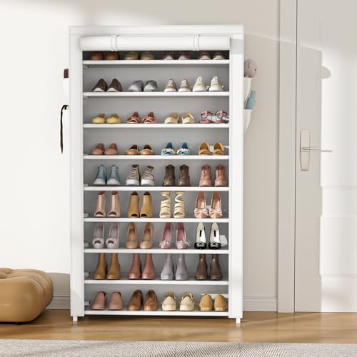 VILICK Shoe Rack with Cover Narrow Shoe Organizer with Pockets 10 Tier Tall - Image 2
