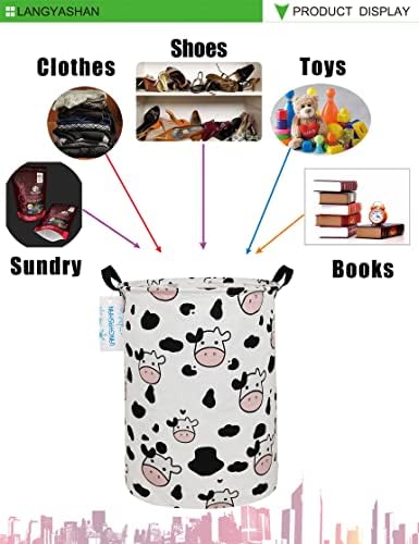 Round Laundry Basket Collapsible Storage Hamper Organizer Spotted Cow - Image 4