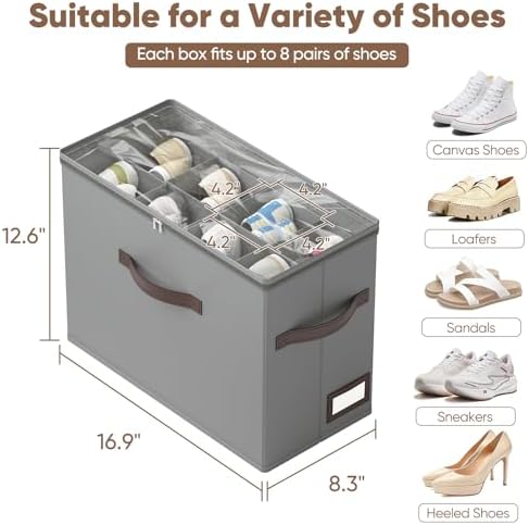 OIAHOMY 2 Pack Shoe Organizer for Closet, Foldable Shoe Storage Bins - Image 3