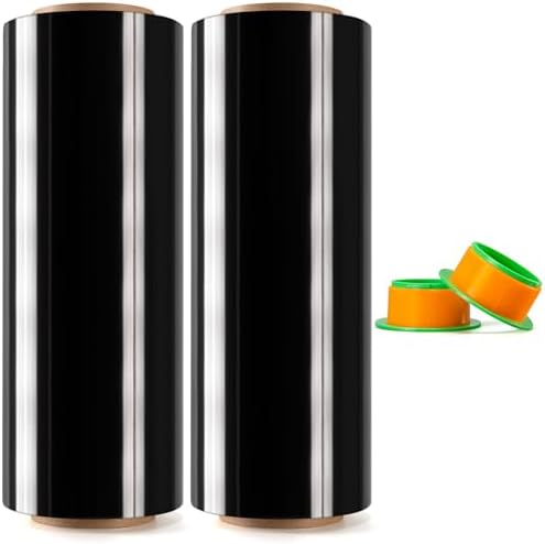 2 Rolls Black Stretch Wrap 12" x 1000FT x 80 Gauge Heavy Duty Film by Unknown