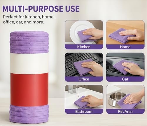 Multipurpose Reusable Tear-Off Cleaning Cloth Roll, 40 Pack Ribbed Microfiber - Image 5
