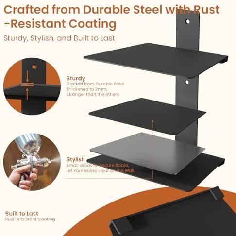 Wawocs Invisible Bookshelves for Wall, 6 Tier Floating Bookshelf Made of Heavy - Image 5