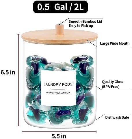TIPGO Glass Jars for Laundry Room Organization, Laundry Pods Container - Image 3