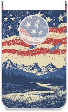 July 4th Flags Mountains Blue Door Hanging Laundry Hamper Bag by WelcometoElliTarr