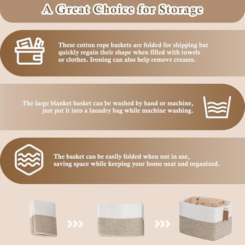 Goodpick 50L Large Woven Rope Storage Basket, Light Brown - Image 7