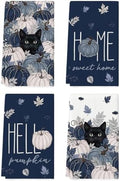 Artoid Mode Blue Pumpkin Cat Fall Kitchen Towels Set of 4 18x26 Inch by ArtoidMode