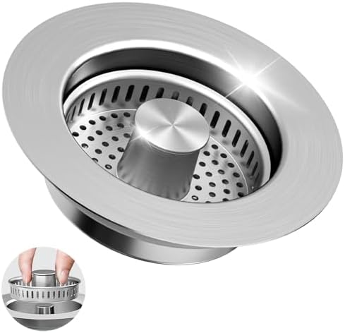 3 in 1 Kitchen Sink Drain Strainer & Sink Stopper, 304 Stainless Steel Pop Up by GGV