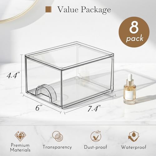 8 Pack Small Clear Stackable Acrylic Storage Boxes & Drawers - Image 2