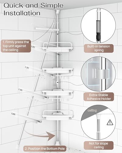 ALLZONE Corner Shower Caddy Tension Pole, Extendable Rustproof Stainless Steel - Image 4