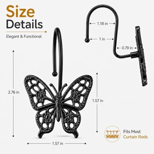Butterfly Shower Curtain Hooks, Farmhouse Bathroom Decor, Rust-Resistant Zinc - Image 3