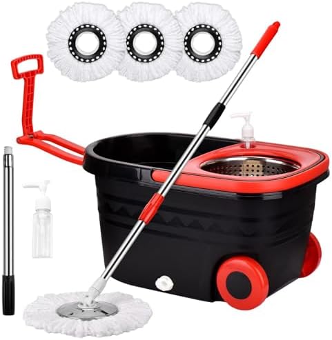 Spin Mop and Bucket with Wringer Set on Wheels, 360 Spinning Mop with Stainless by HYZSWGC